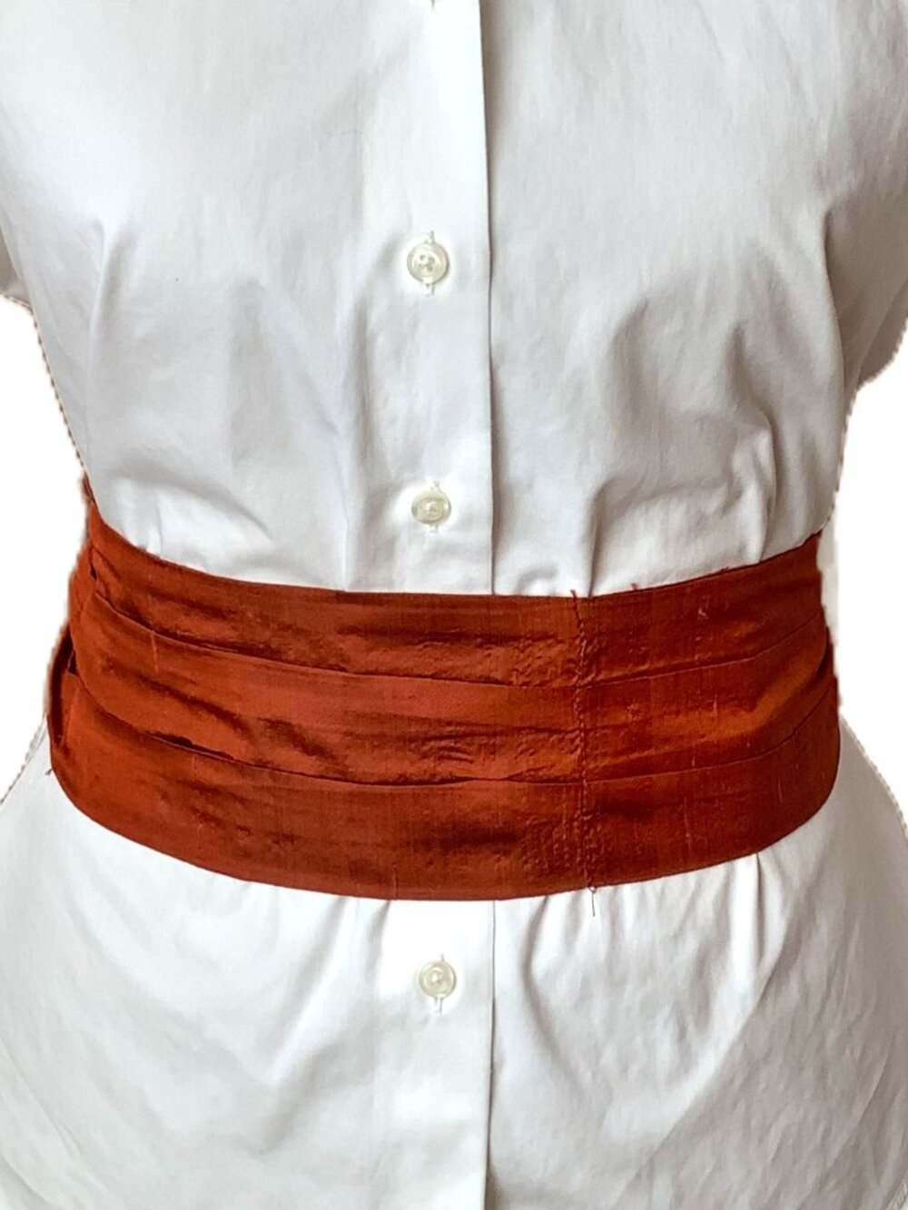 Vintage Thai Silk Rust Orange Pleated Cummerbund Sash Belt One Size OS